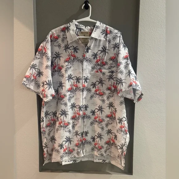 Mens Magic Cotton by Rima Aruba, one happy island flamingo button down shirt. - Picture 2 of 5